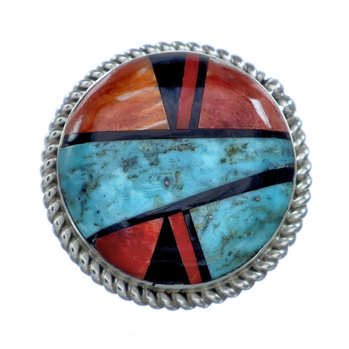 Native American Sterling Silver Multicolor Inlay Ring Size 7-1/4 NN20655
